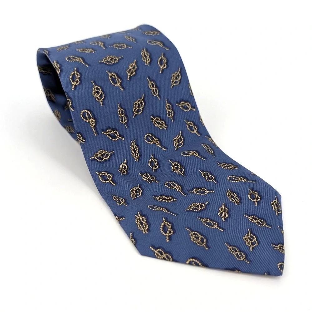 Alynn Neckwear Sailors Knots Silk Tie Blue‎ Nautical Rope Pattern Made in USA